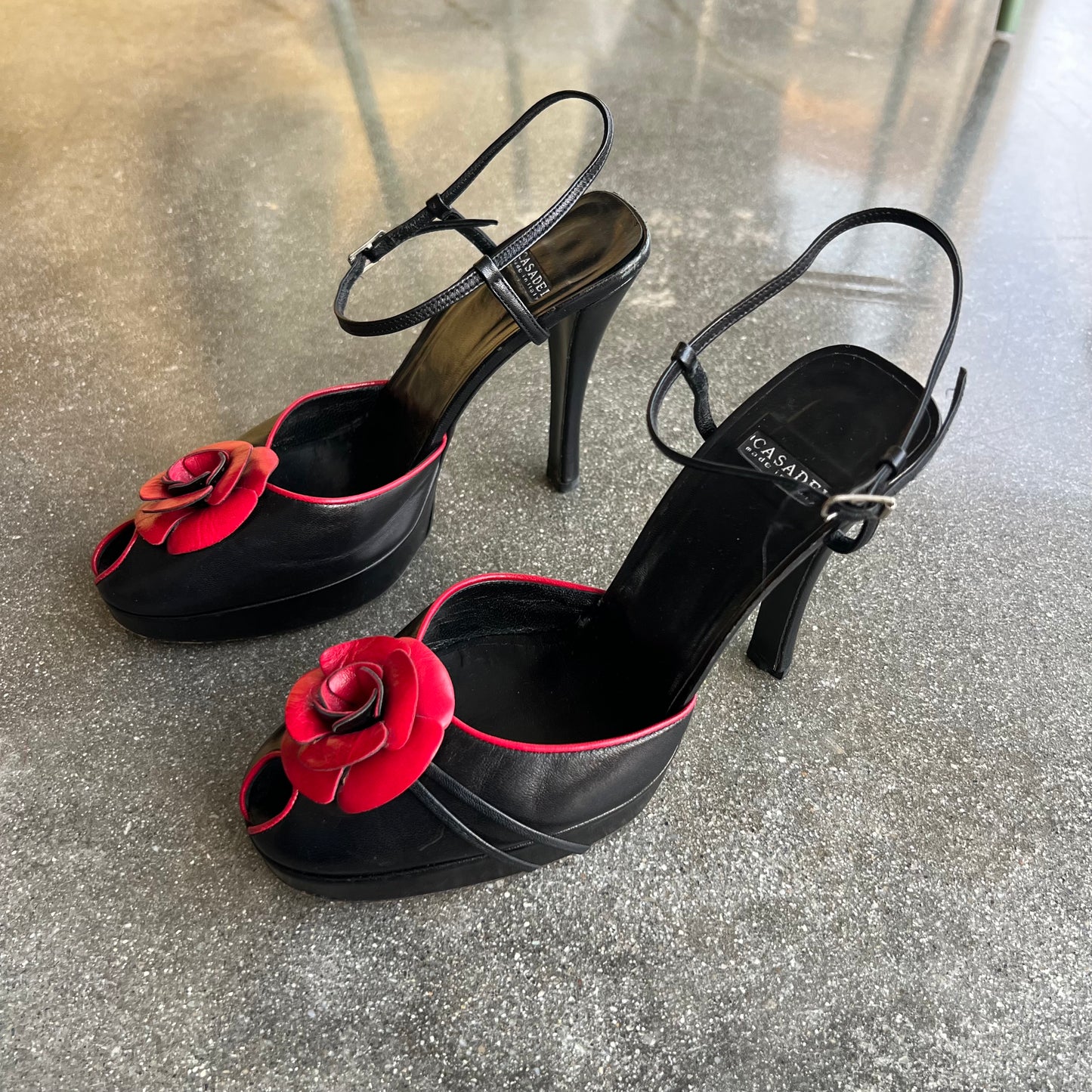 Casadei Black & Red Rose Platform Heels - US 6