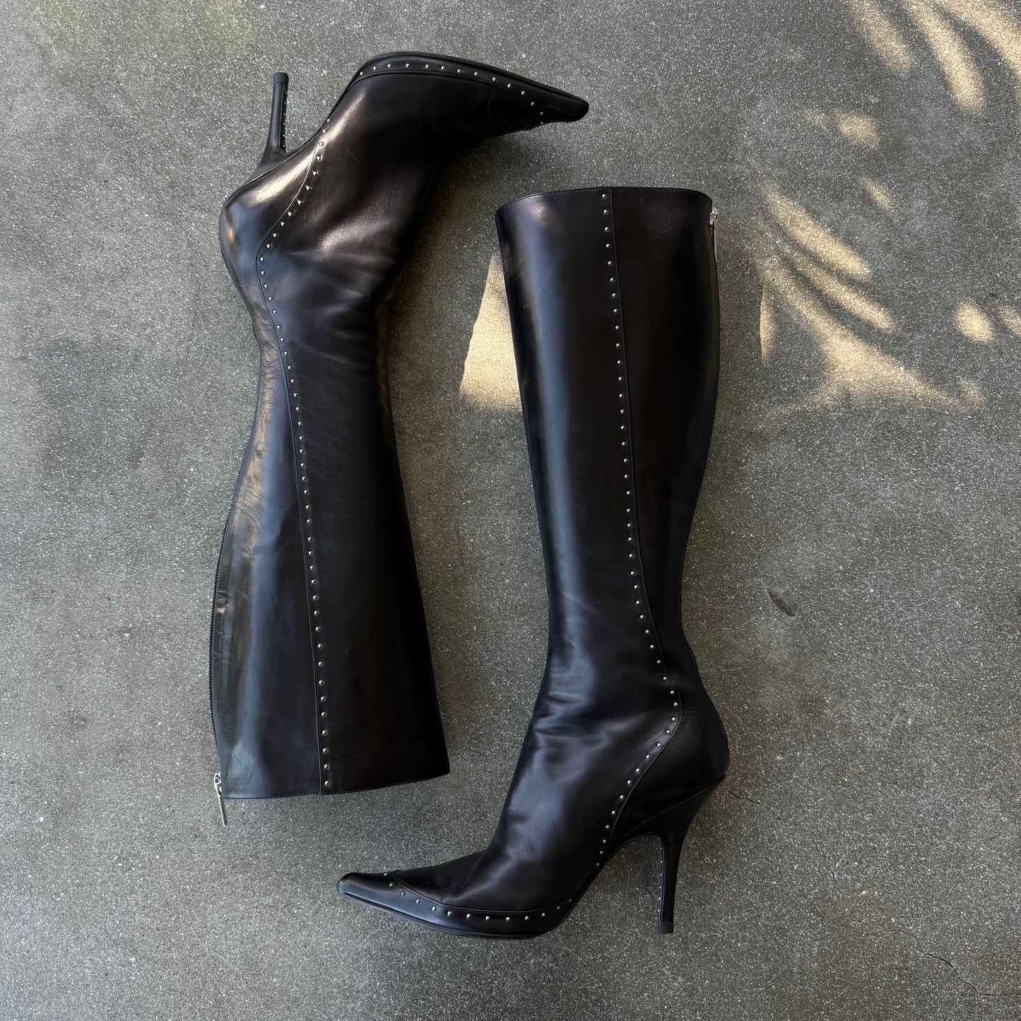 S/S2004 Galliano Dior Black Studded Leather Boots - US 7