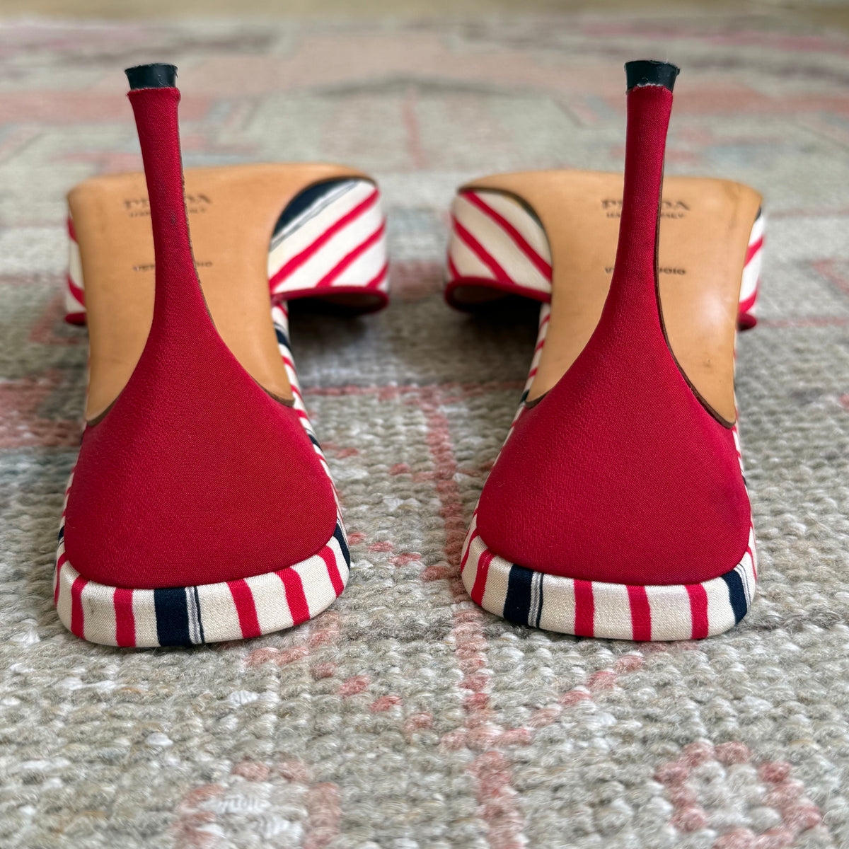 Prada Silk Striped Bow Mules - US 9.5