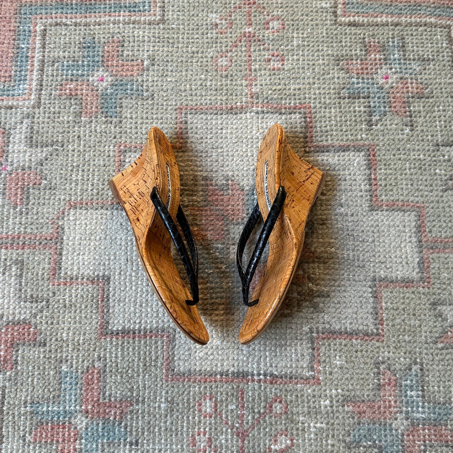 Y2K Manolo Blahnik Python Thong Wedge - US 5