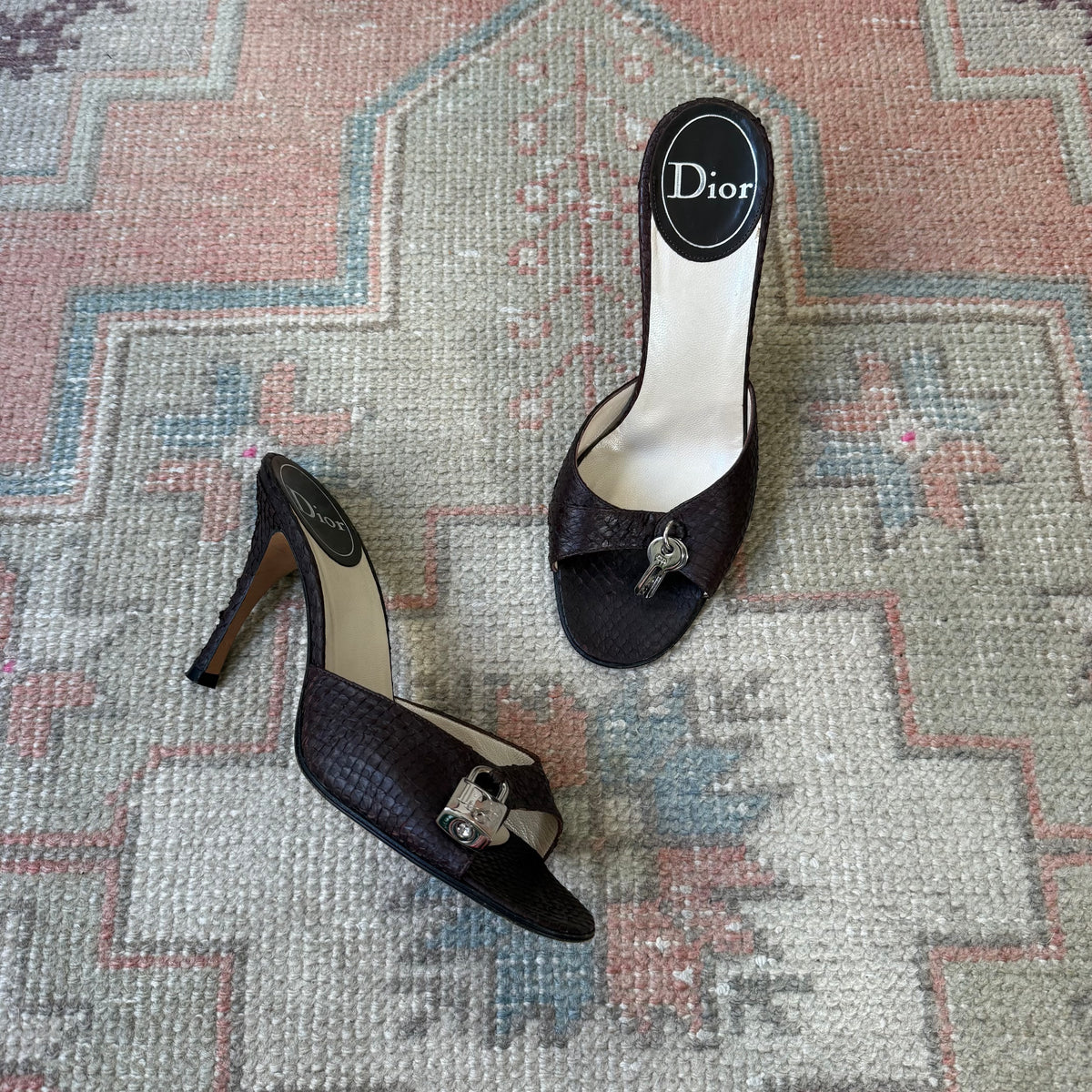 S/S2001 Galliano Dior Brown Lock + Key Mules - US 7.5