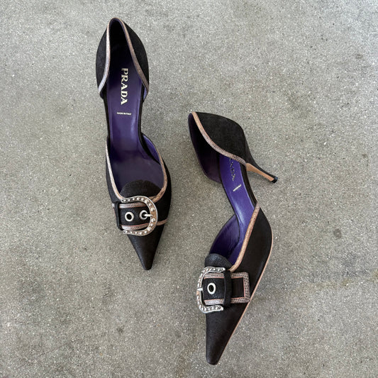 2003 Prada Chocolate Brown Leather Buckle Heels - US 12