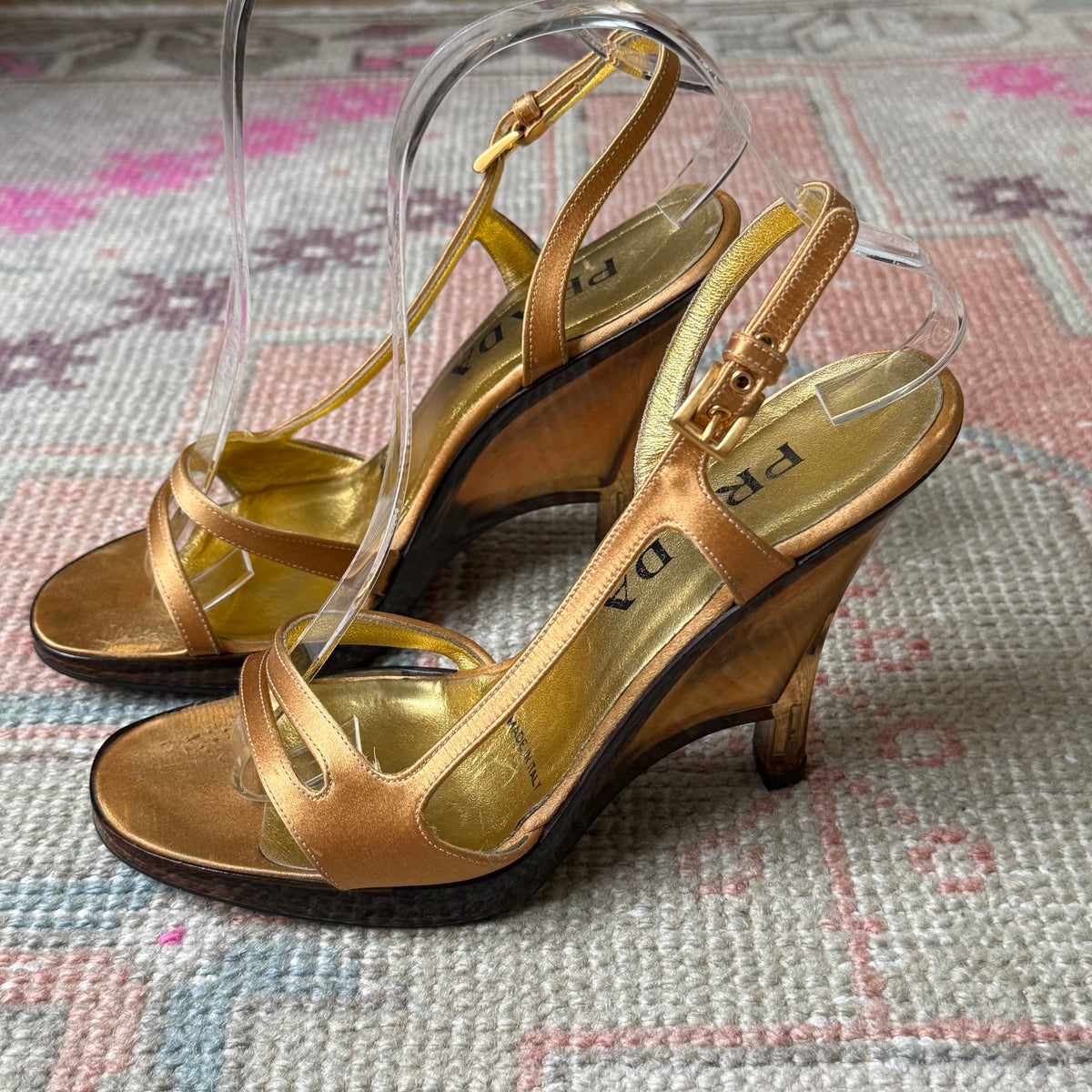 S/S1998 Prada Gold Lucite Wedges - US 7