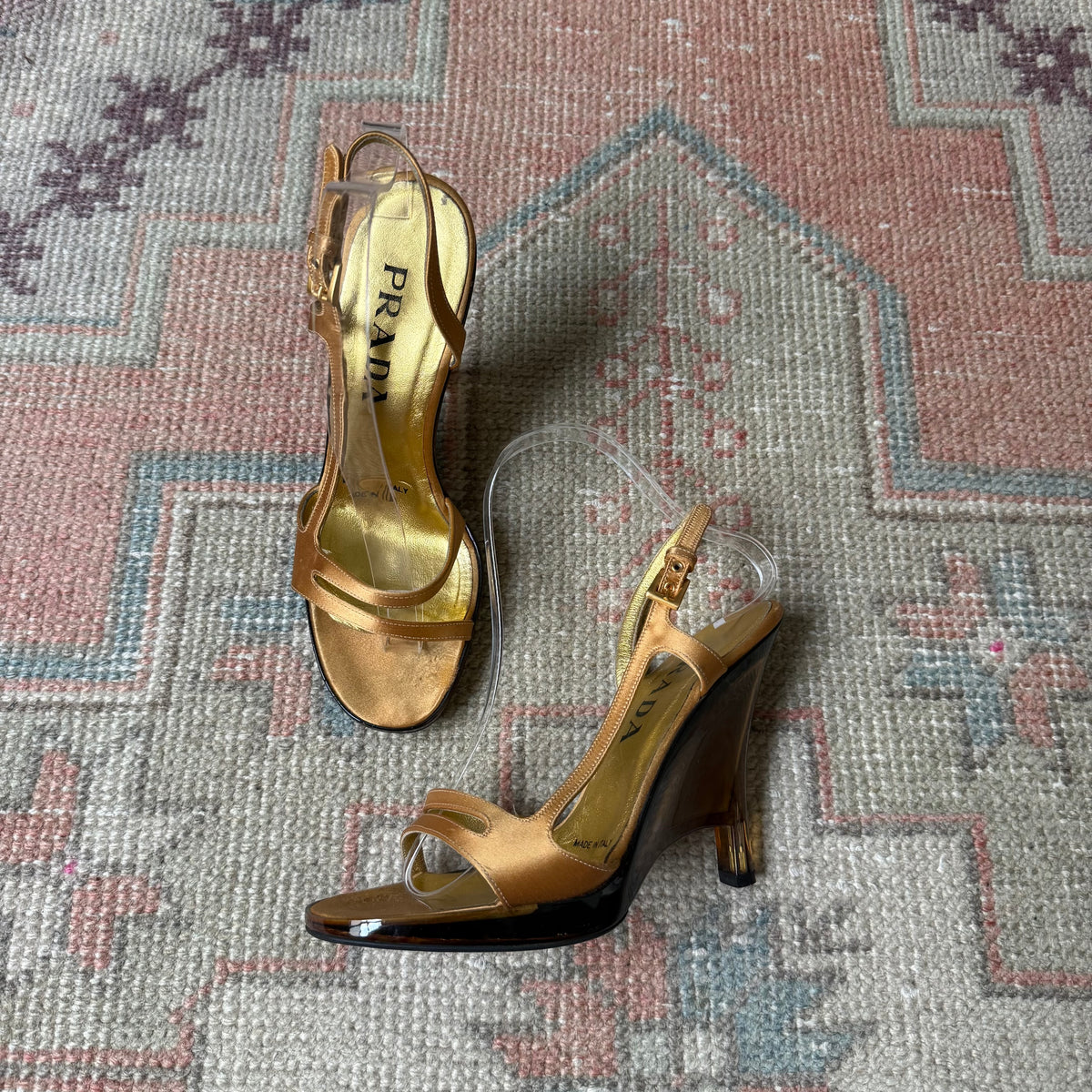 S/S1998 Prada Gold Lucite Wedges - US 7