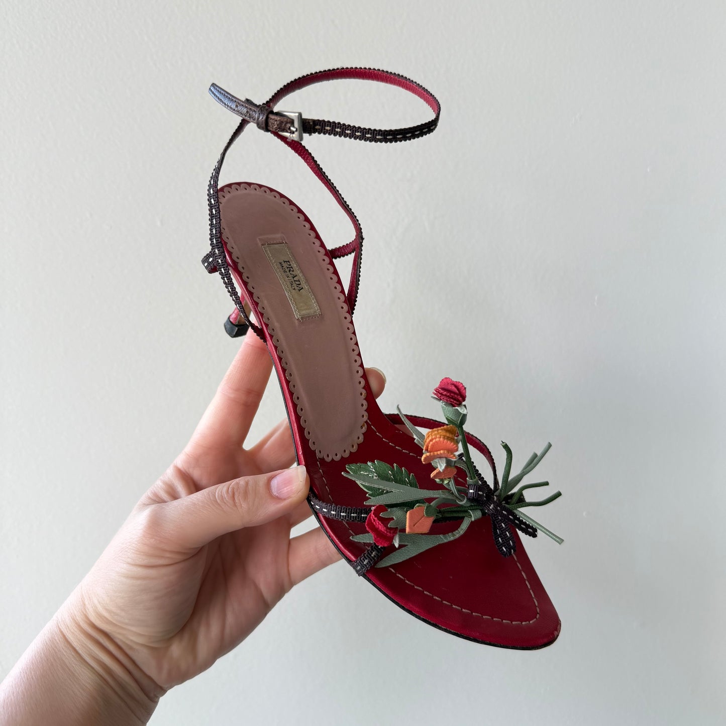SS03 Red Prada Bouquet Strappy Red Sandals - US 5-5.5