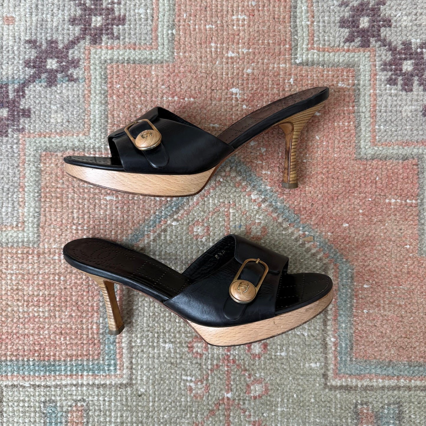 90s Chanel Leather Platform Mules - US 7.5