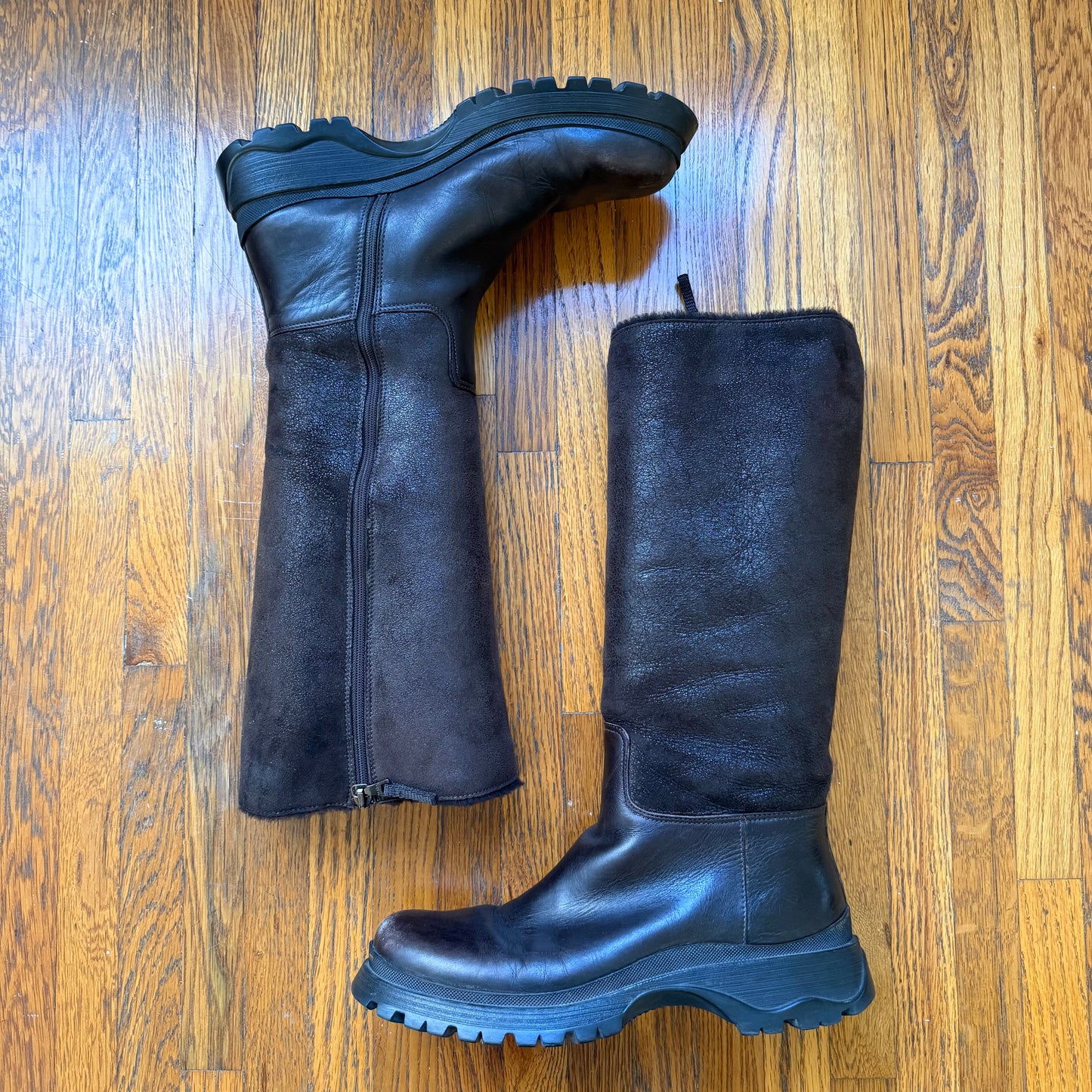 F/W2003 Prada Shearling Lug Sole Boots - US 8