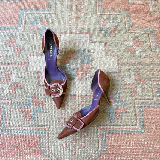 F/W2003 Prada Chocolate Buckle D’Orsay Heels - US 8