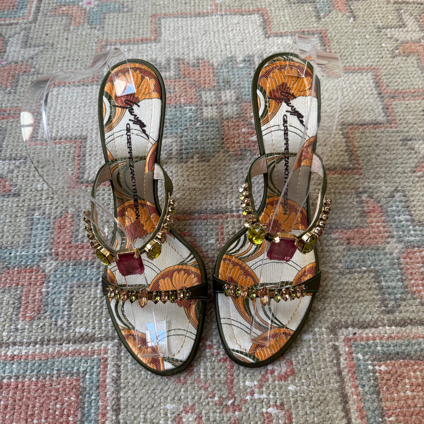 00s Giuseppe Zanotti Green Jeweled Sandals - US 8