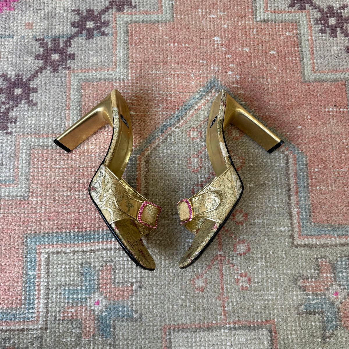 Y2K Gold Jacquard Casadei Mules - US 6.5