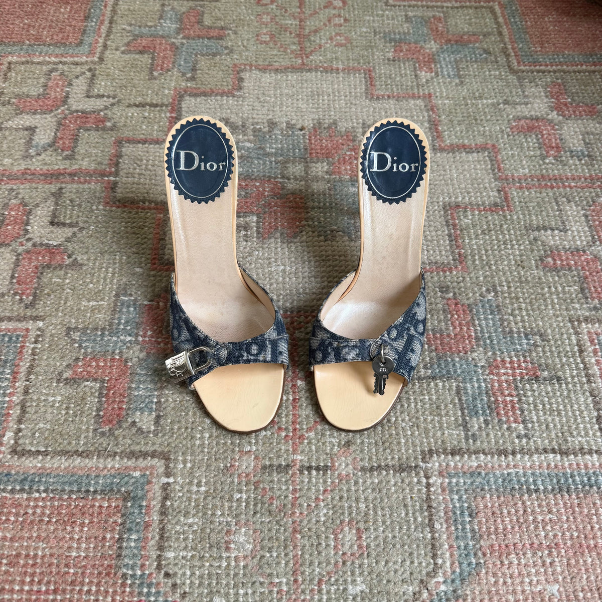 S/S2004 Galliano Dior Blue Lock & Key Mules - US 6.5