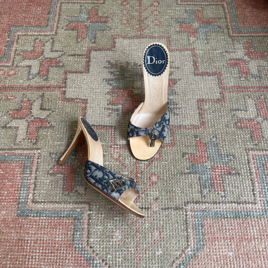 S/S2004 Galliano Dior Blue Lock & Key Mules - US 6.5