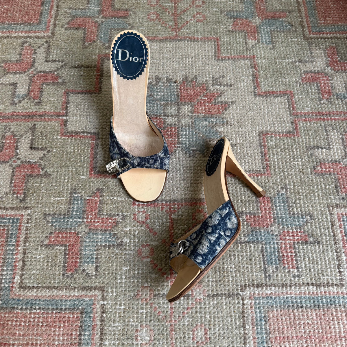 S/S2004 Galliano Dior Blue Lock & Key Mules - US 6.5