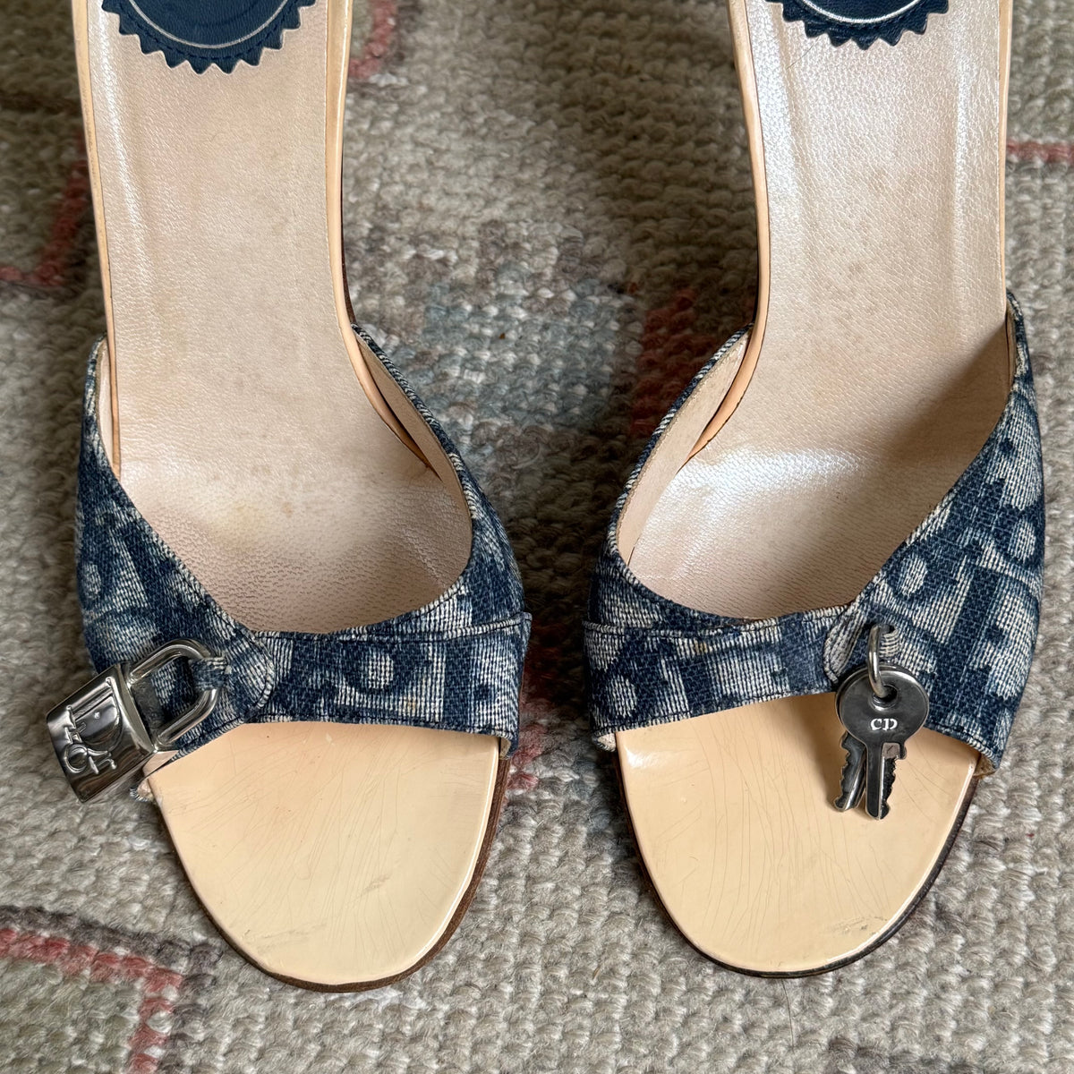 S/S2004 Galliano Dior Blue Lock & Key Mules - US 6.5