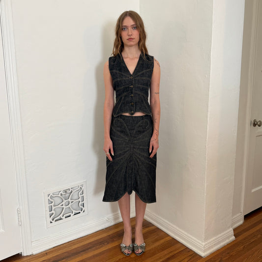 F/W2002 Dolce & Gabbana Butterfly Denim Skirt and Vest - US XS/2