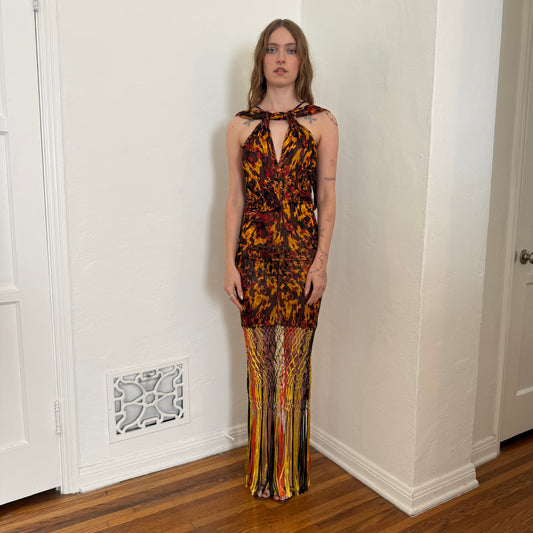 S/S2005 Jean Paul Gaultier Tortoise Shell Macrame Halter Dress - US XS-M