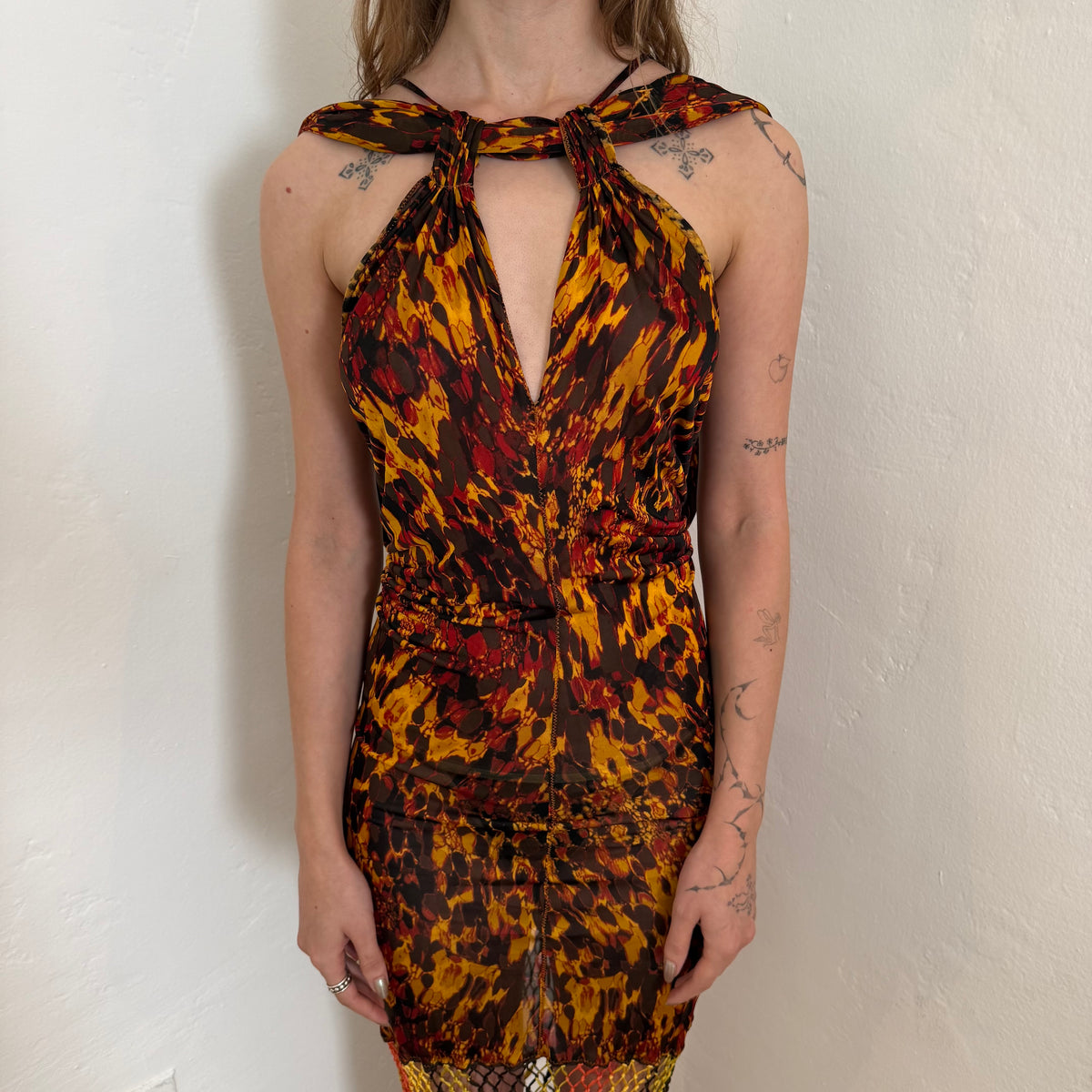 S/S2005 Jean Paul Gaultier Tortoise Shell Macrame Halter Dress - US XS-M