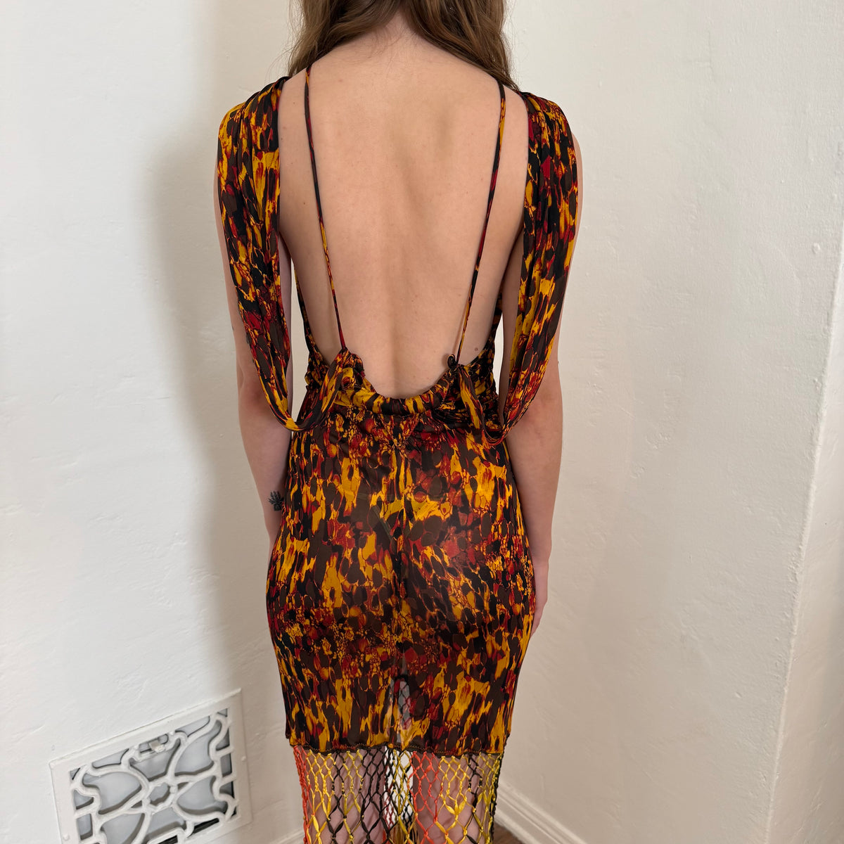 S/S2005 Jean Paul Gaultier Tortoise Shell Macrame Halter Dress - US XS-M