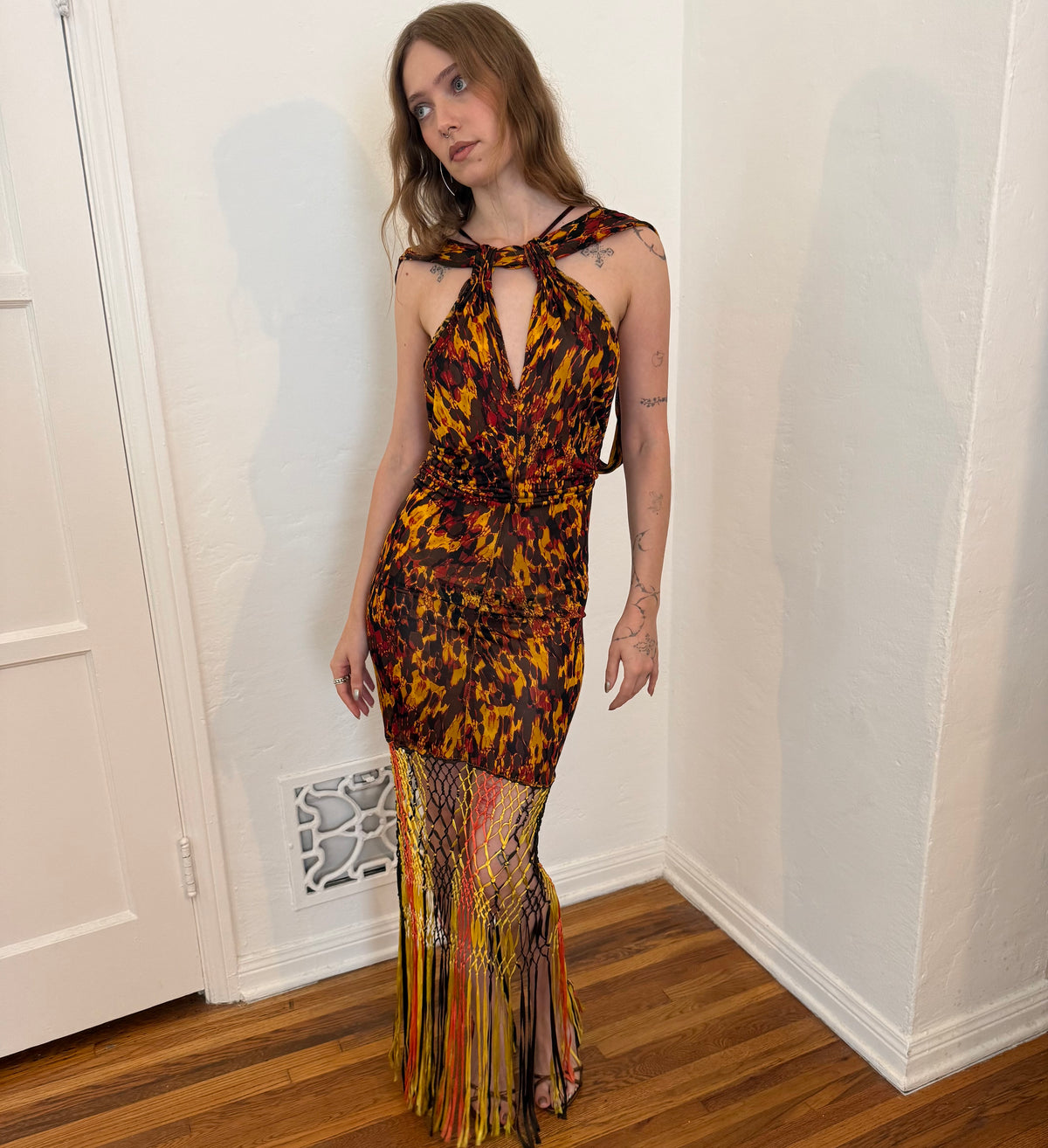S/S2005 Jean Paul Gaultier Tortoise Shell Macrame Halter Dress - US XS-M