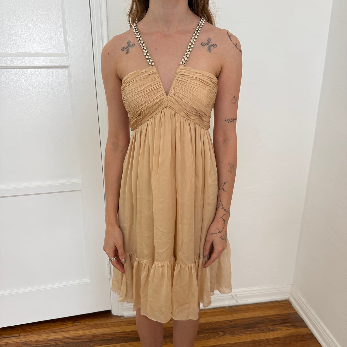 Y2K Roberto Cavalli Champagne Silk Baby Doll Dress - US 2
