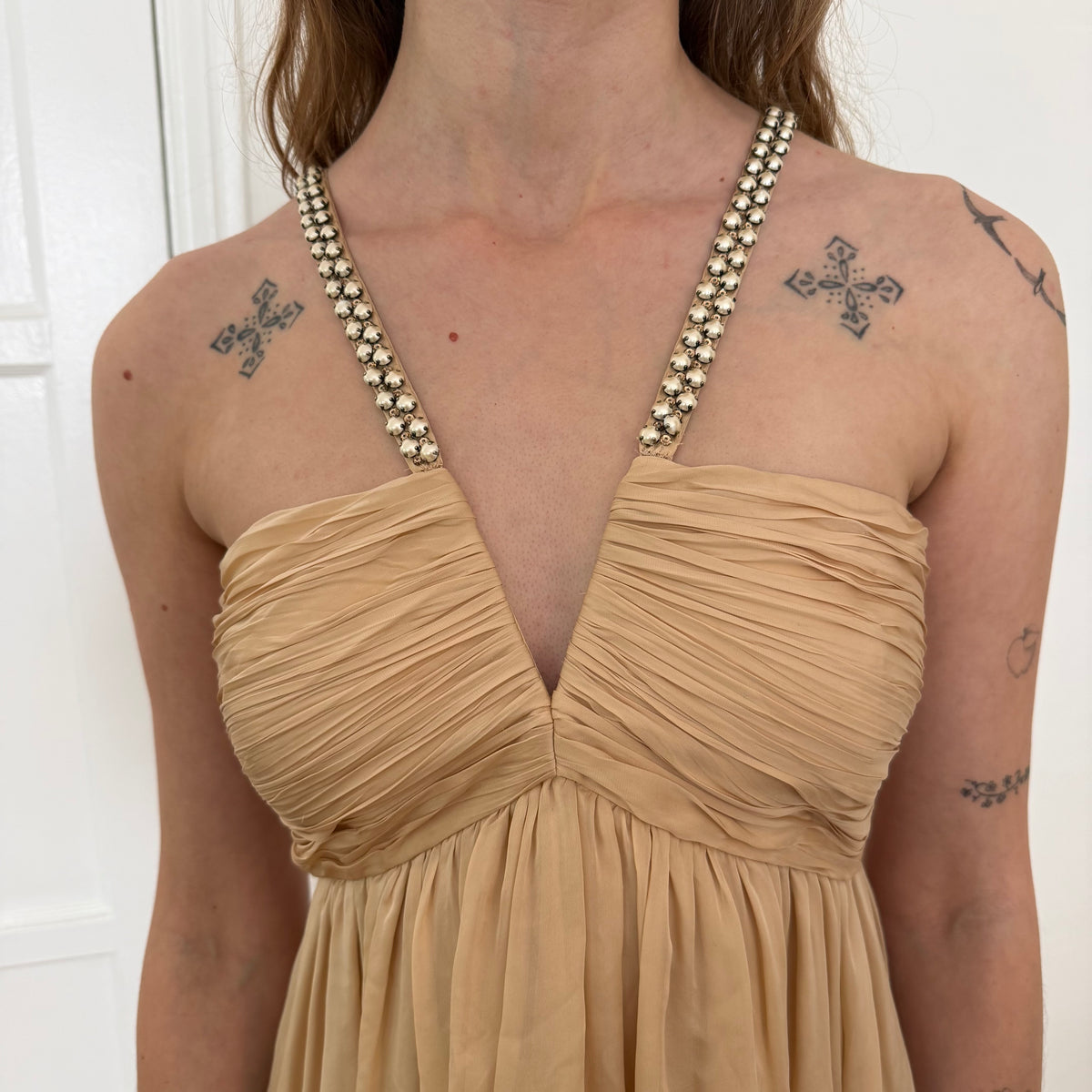 Y2K Roberto Cavalli Champagne Silk Baby Doll Dress - US 2