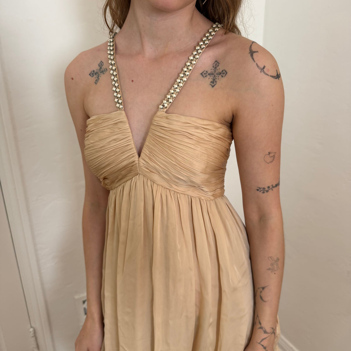 Y2K Roberto Cavalli Champagne Silk Baby Doll Dress - US 2