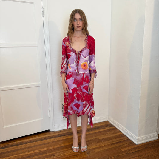 S/S2000 Roberto Cavalli Floral Ruffle Dress - US S-L