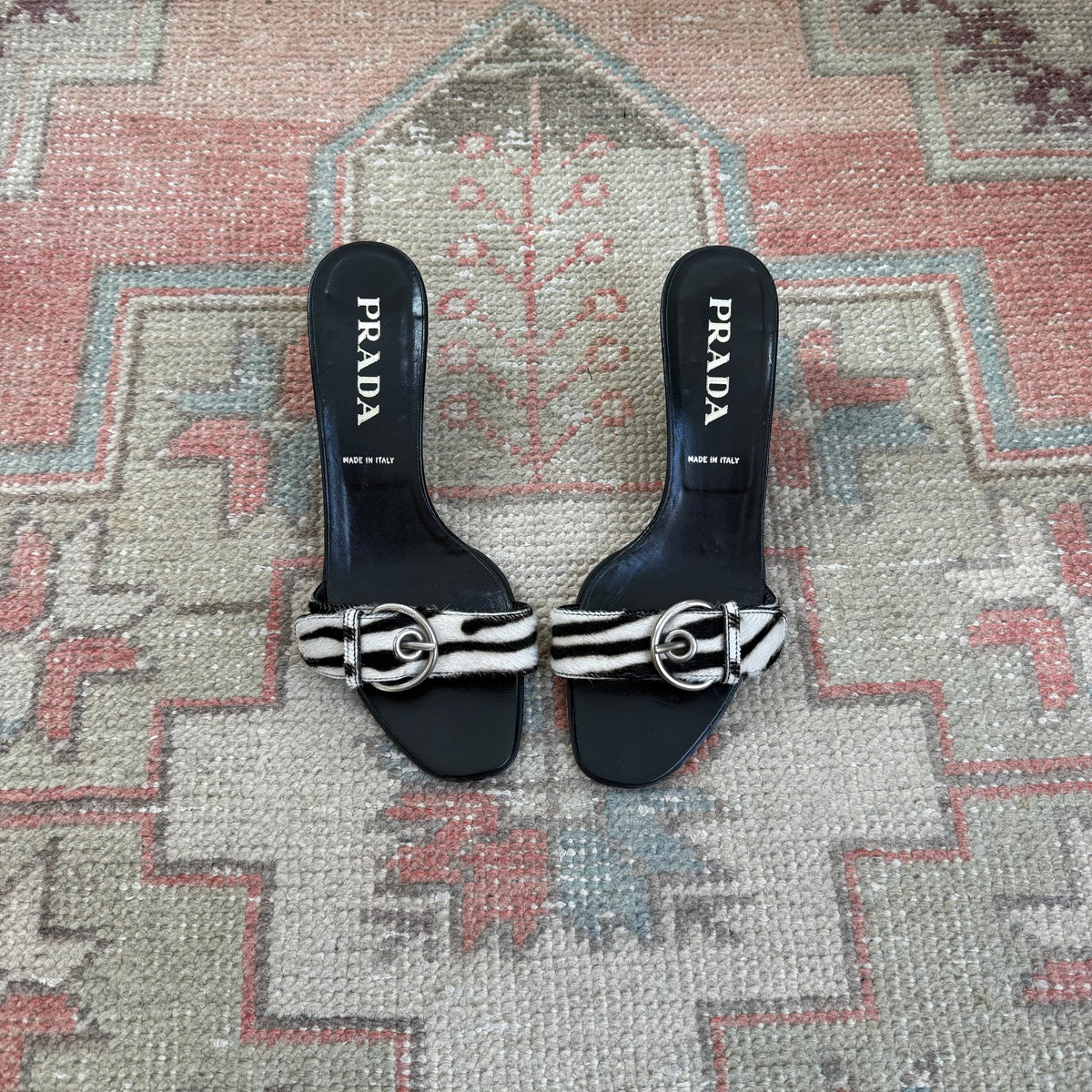 Y2K Prada Pony Hair Zebra Mules - US 8.5
