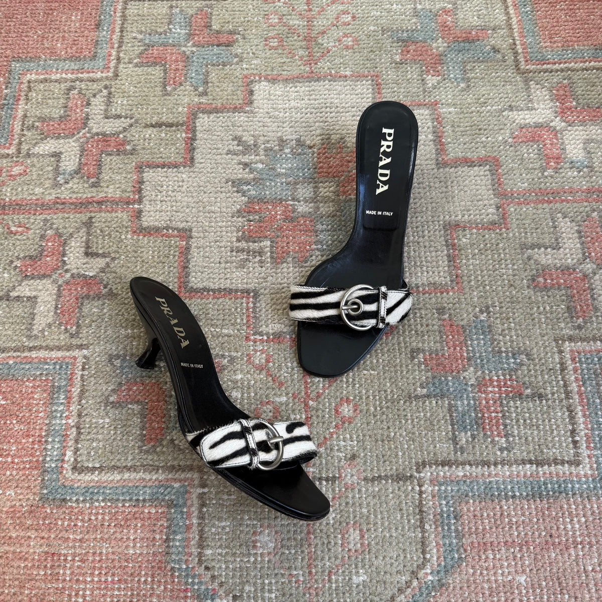 Y2K Prada Pony Hair Zebra Mules - US 8.5