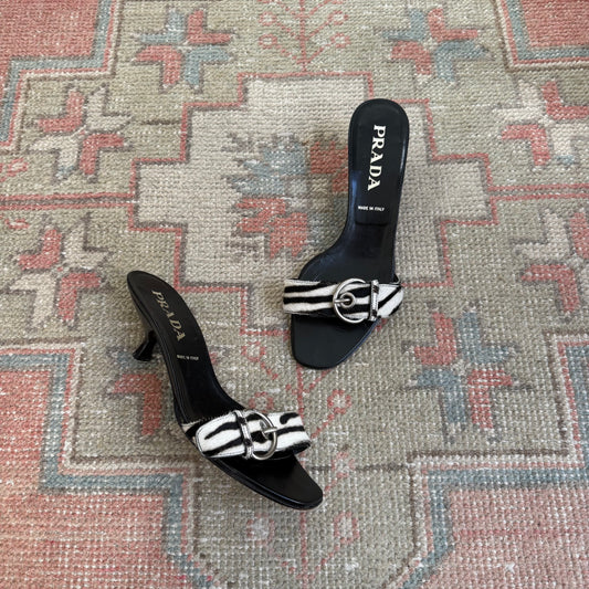 Y2K Prada Pony Hair Zebra Mules - US 8.5