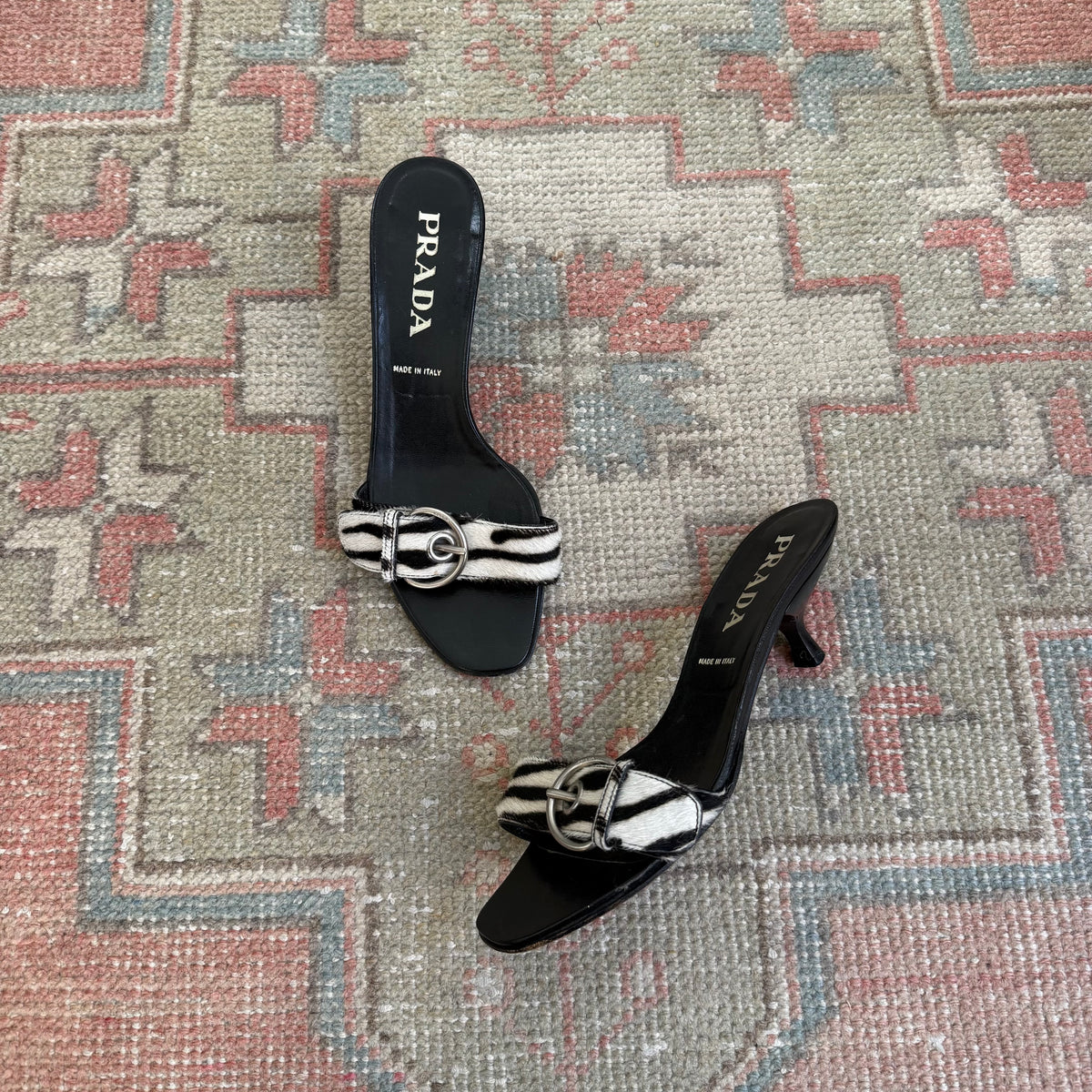 Y2K Prada Pony Hair Zebra Mules - US 8.5