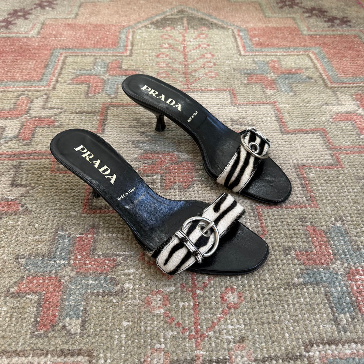 Y2K Prada Pony Hair Zebra Mules - US 8.5