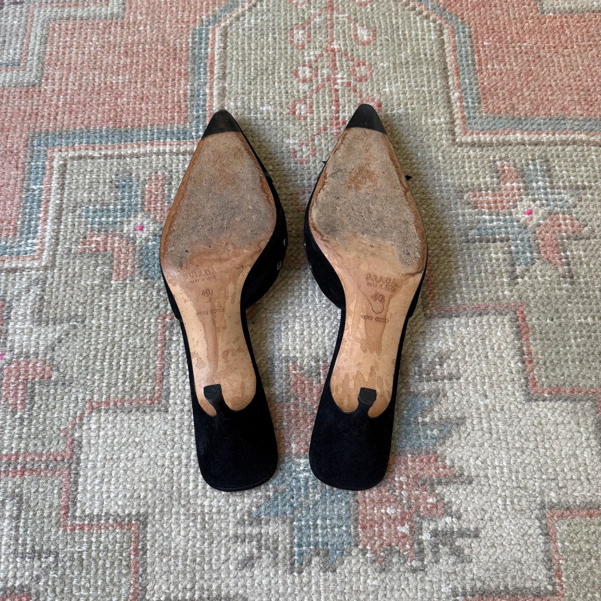 S/S2002 Prada Black Suede Grommet Mules - US 9.5