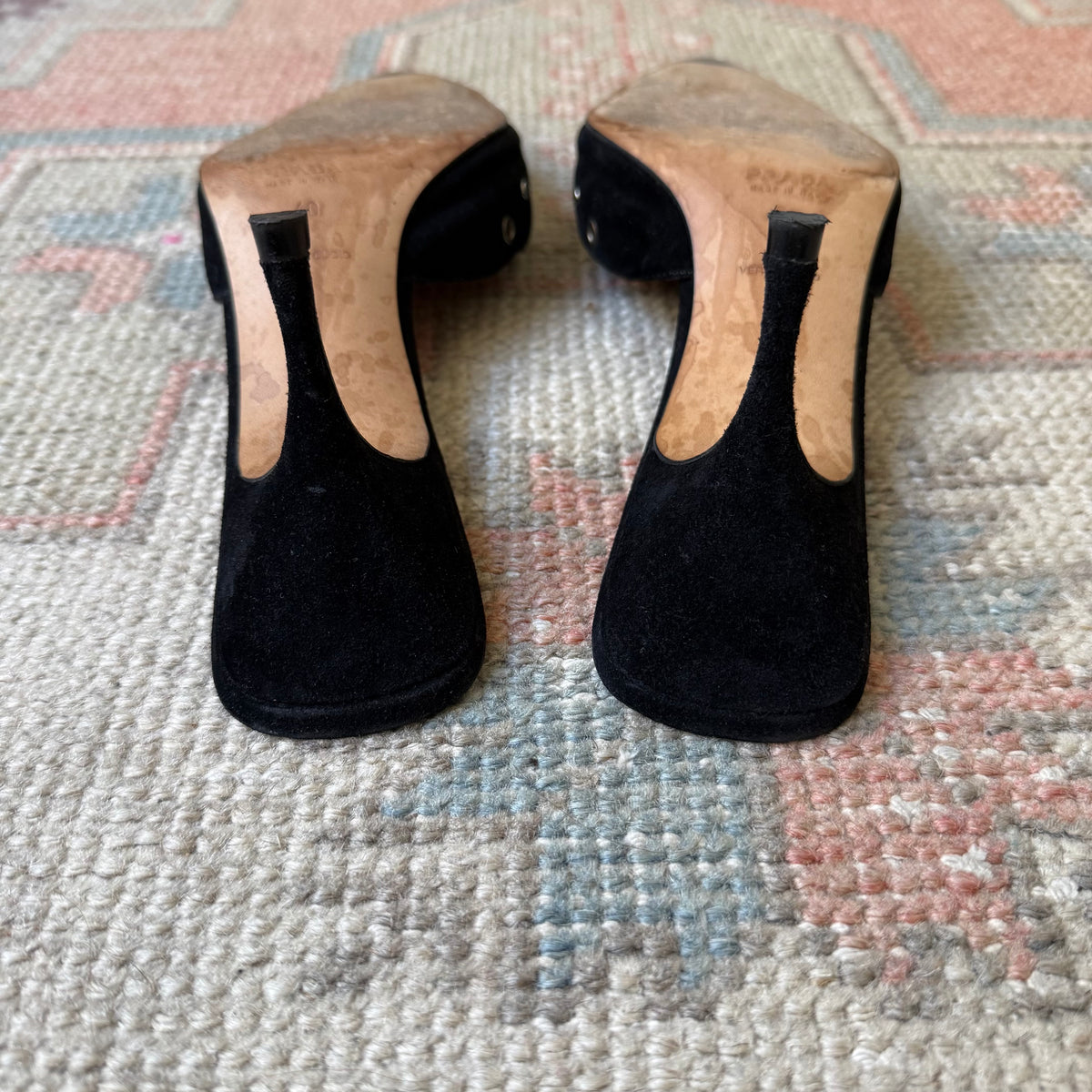 S/S2002 Prada Black Suede Grommet Mules - US 9.5