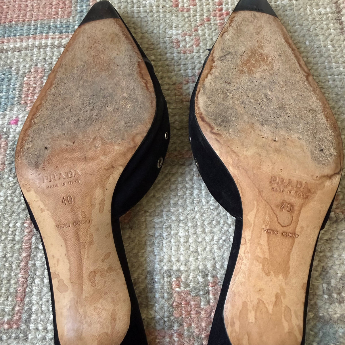 S/S2002 Prada Black Suede Grommet Mules - US 9.5