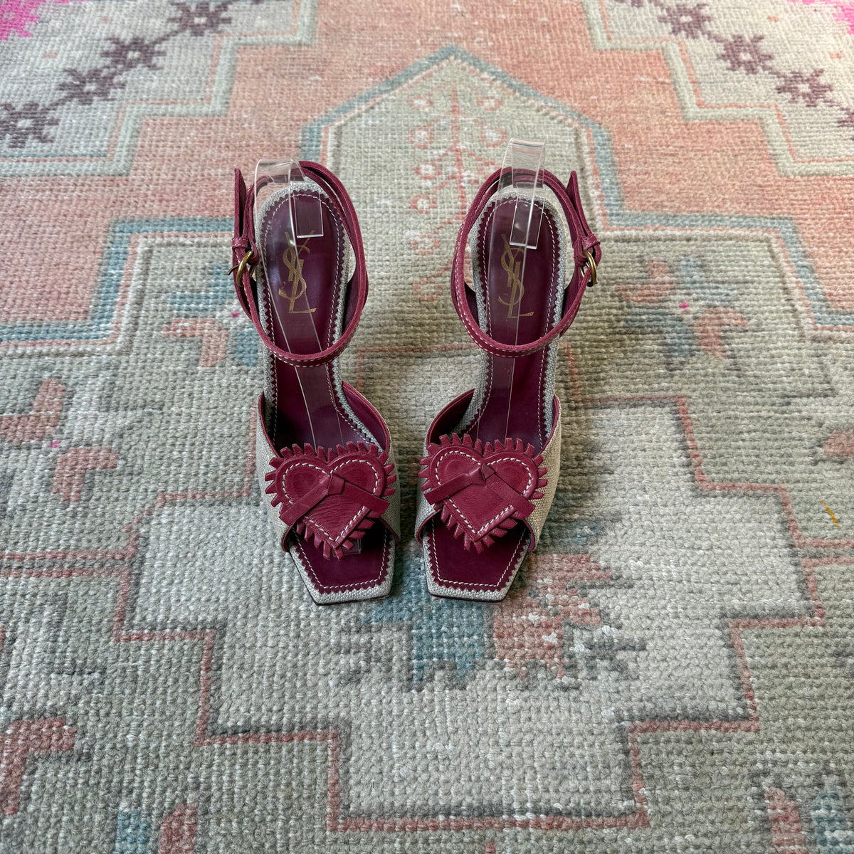 Tom Ford Yves Saint Laurent Rive Gauche Heart Raffia Heels - US 7.5