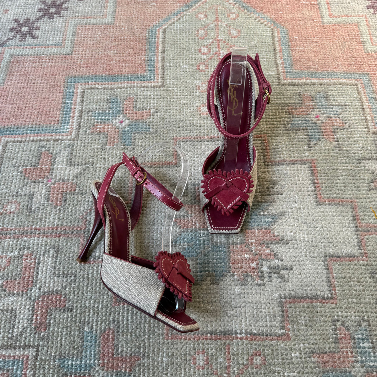 Tom Ford Yves Saint Laurent Rive Gauche Heart Raffia Heels - US 7.5