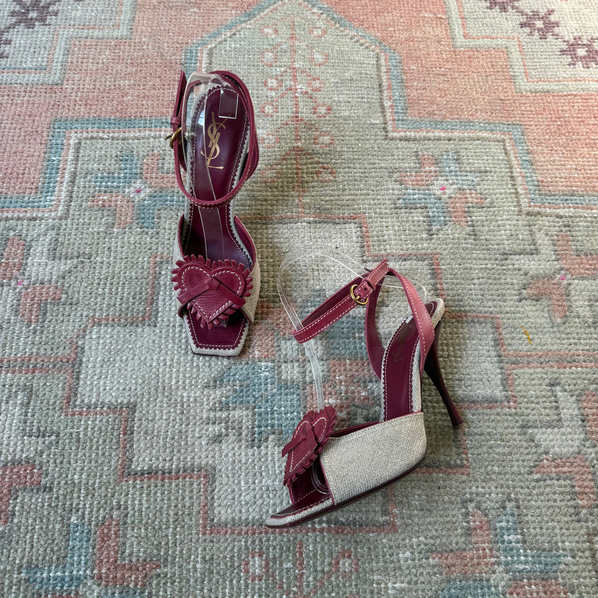 Tom Ford Yves Saint Laurent Rive Gauche Heart Raffia Heels - US 7.5