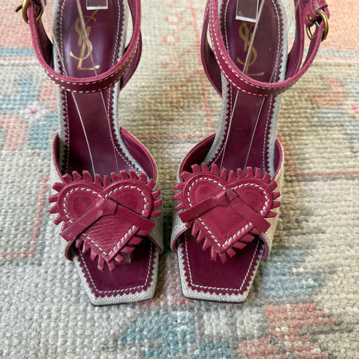 Tom Ford Yves Saint Laurent Rive Gauche Heart Raffia Heels - US 7.5