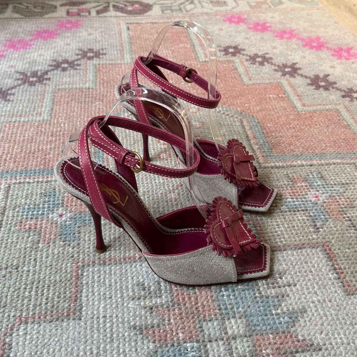 Tom Ford Yves Saint Laurent Rive Gauche Heart Raffia Heels - US 7.5