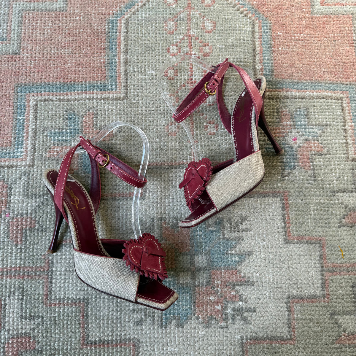 Tom Ford Yves Saint Laurent Rive Gauche Heart Raffia Heels - US 7.5