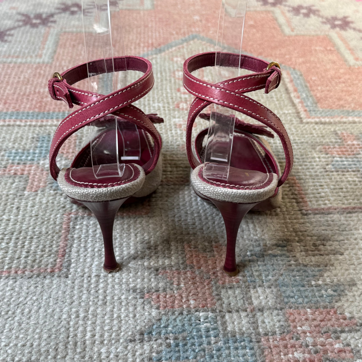 Tom Ford Yves Saint Laurent Rive Gauche Heart Raffia Heels - US 7.5