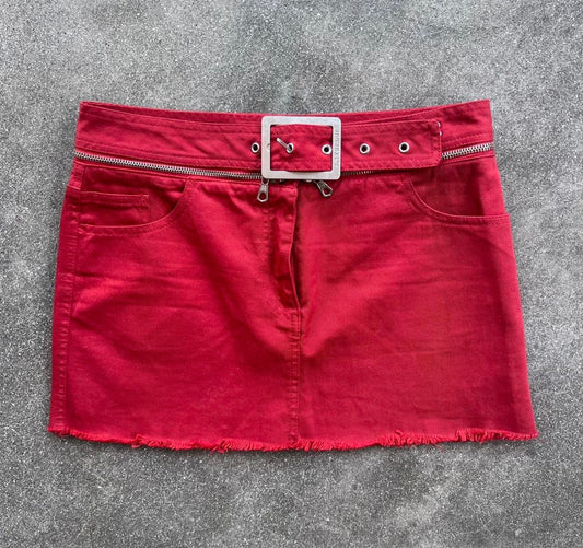 JPG Jeans by Jean Paul Gaultier Belted Red Denim Mini Skirt