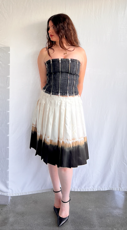 Silk Prada Dip Dye Pleated Skirt