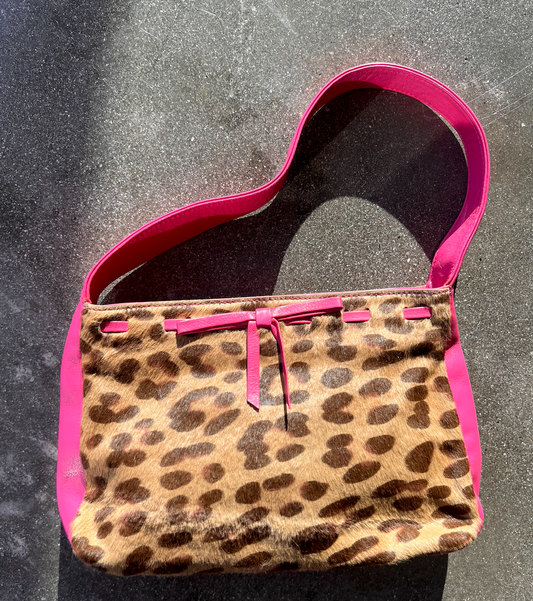 2000s D&G Pink Leather & Pony Hair Leopard Mini Purse